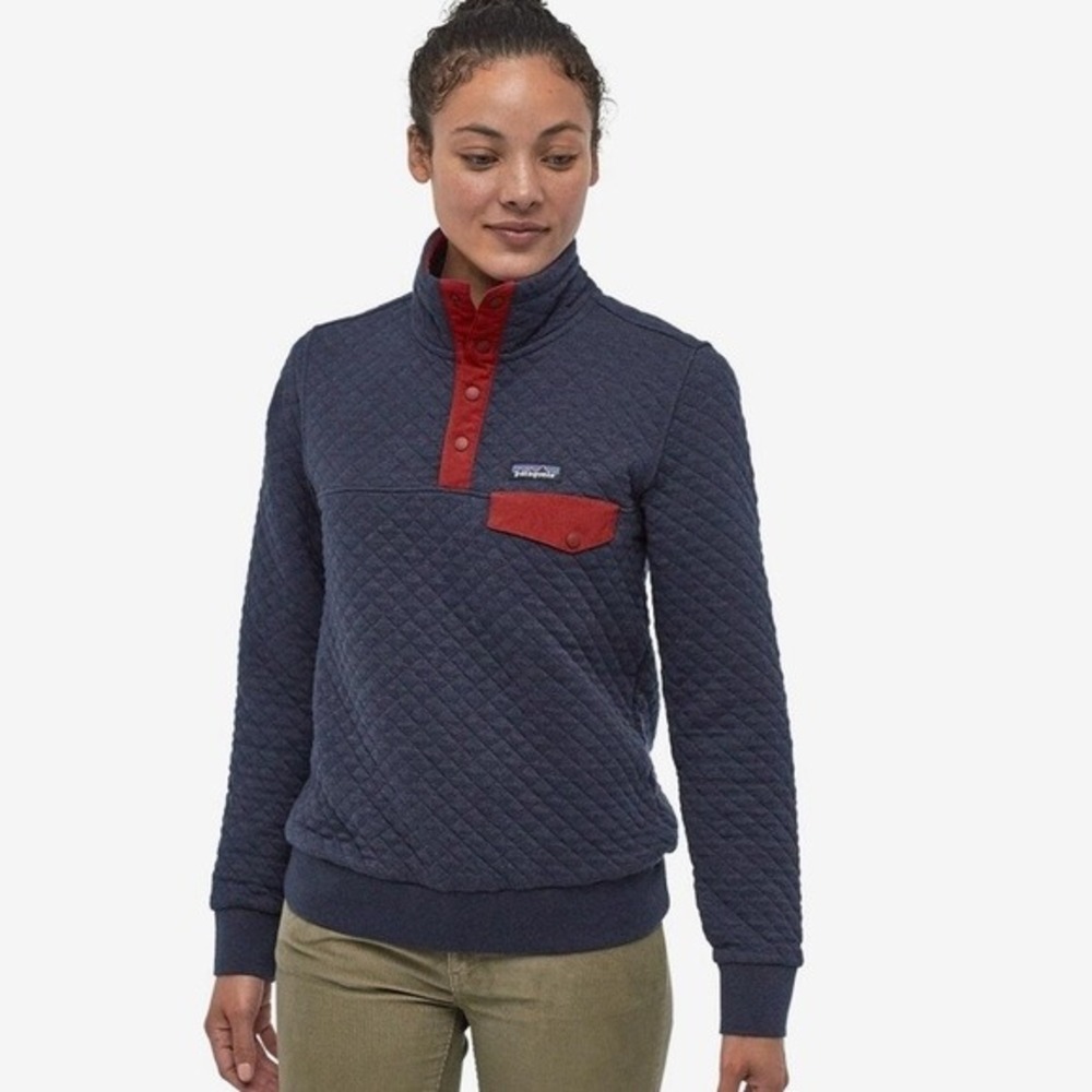 Patagonia Organic Cotton Quilt Snap-T Pullover Womens Medium Blue Red Gorpcore
